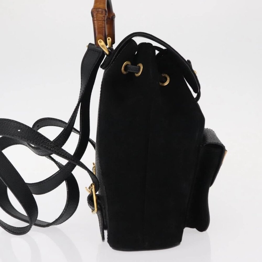 GUCCI Bamboo Backpack Suede Black Gold 003 1956 0030 Auth 155694 - Picture 5 of 15